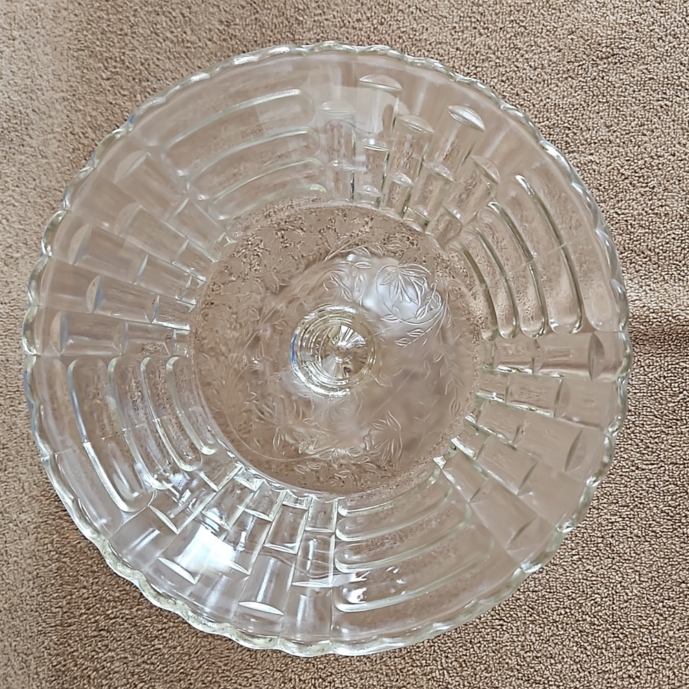 Pedestal Fruit/Candy Bowl Jeanette Glass Co Louisa Basketweave Clear Vintage T17 - Picture 3 of 8